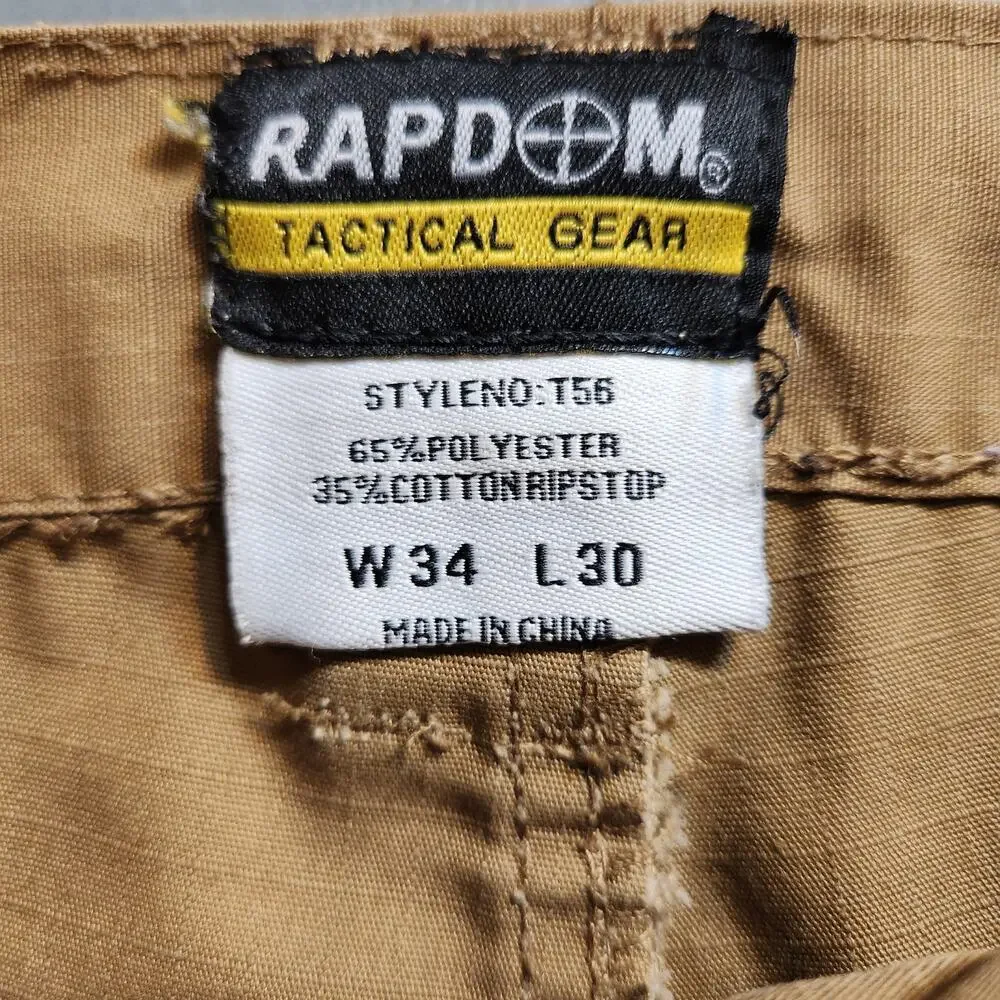 RAPDOM RAPID DOMINANCE T56 Brown Deep Pocket Ripstop Tactical Pants Mens 34 x 30